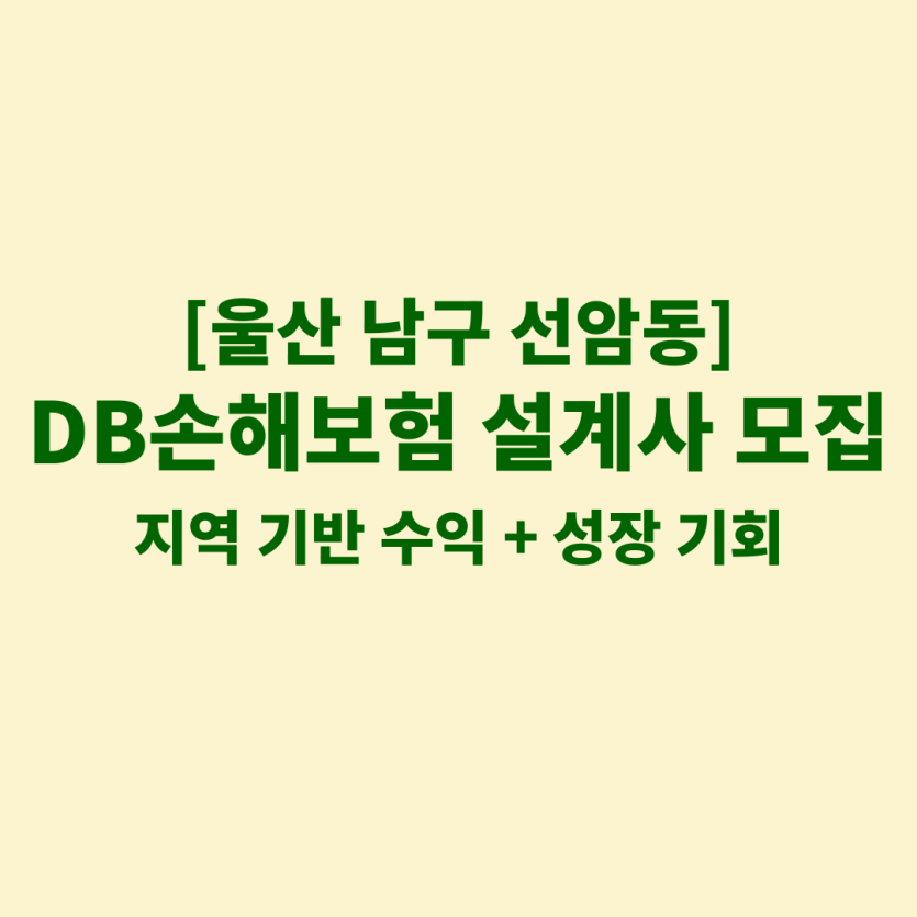 DB손해보험 울산 선암동 보험설계사 채용 공고 이미지 – 신입, 경력자, 이직자 모집