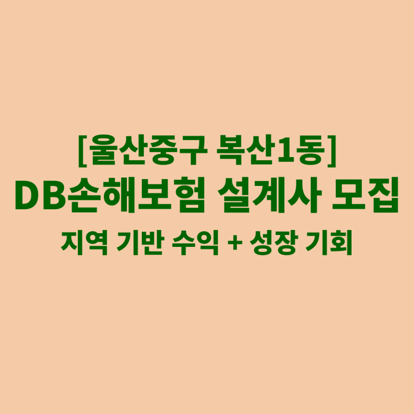 DB손해보험 울산 복산1동 보험설계사 채용 공고 이미지 – 신입, 경력자, 이직자 모집