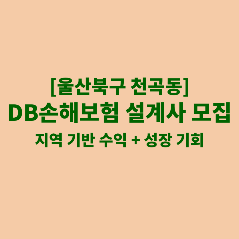 DB손해보험 울산 천곡동 보험설계사 채용 공고 이미지 – 신입, 경력자, 이직자 모집